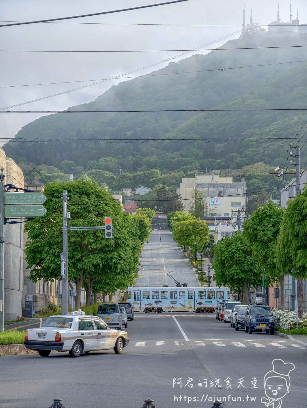 函館市電路面電車橫越坡道 函館山雲霧全景 - 阿君的玩食天堂