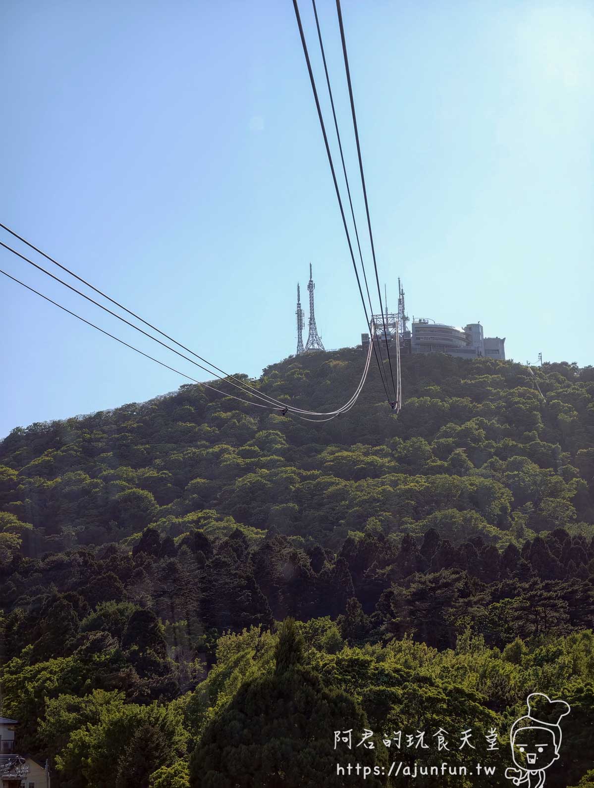 函館山 纜車鋼索與山頂設施仰望遠景 - 阿君的玩食天堂