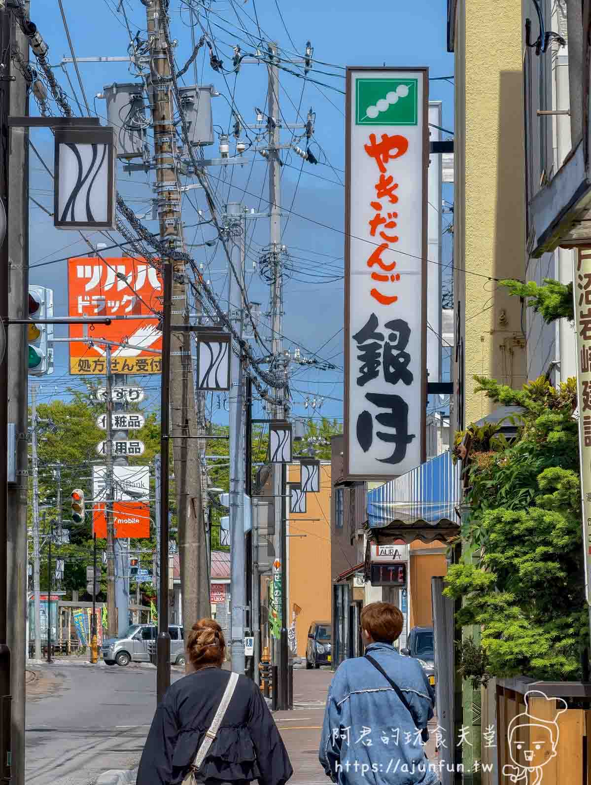 銀月 やきだんご 湯之川溫泉商店街招牌遠望 兩名旅客步行 - 阿君的玩食天堂