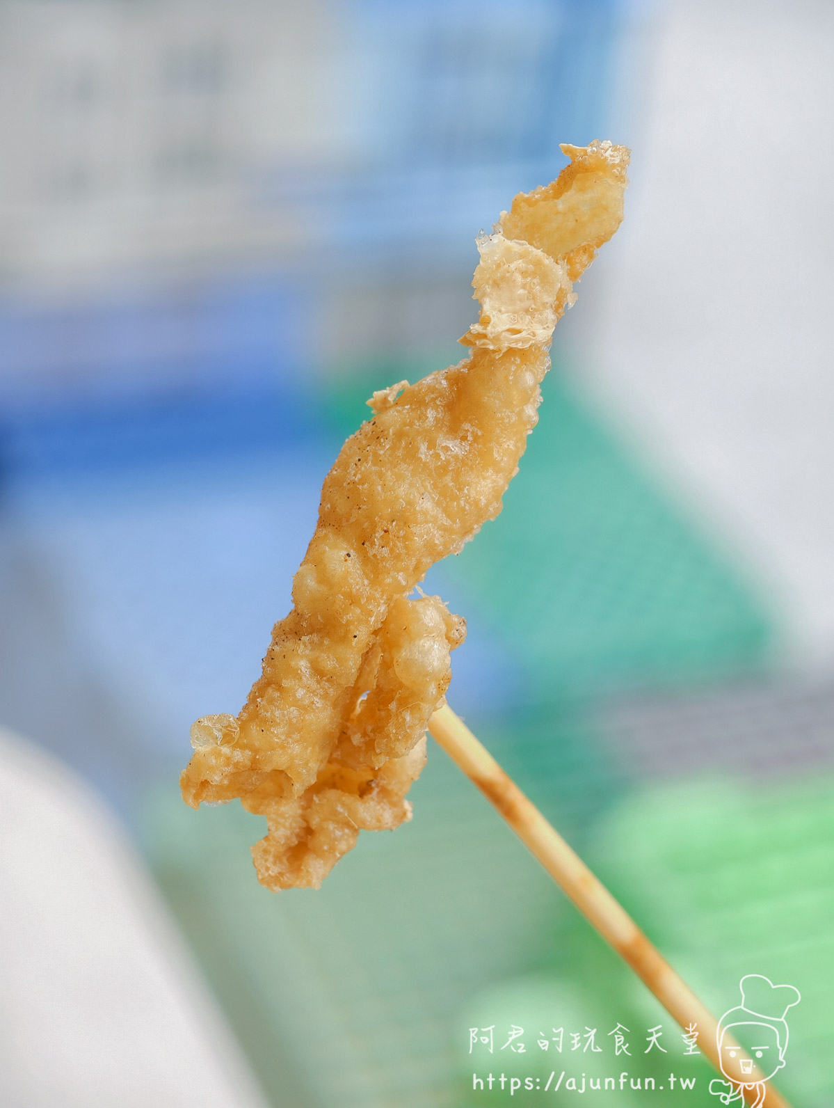 大頭雞薑片茶油雞-南投店 竹籤炸雞塊近拍酥脆外皮 - 阿君的玩食天堂