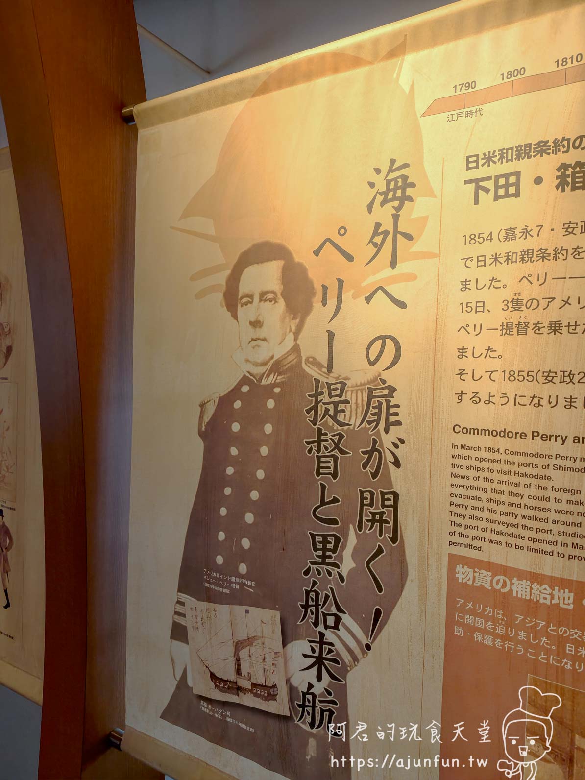 函館歷史景點 培里提督與黑船來航展示海報 - 阿君的玩食天堂