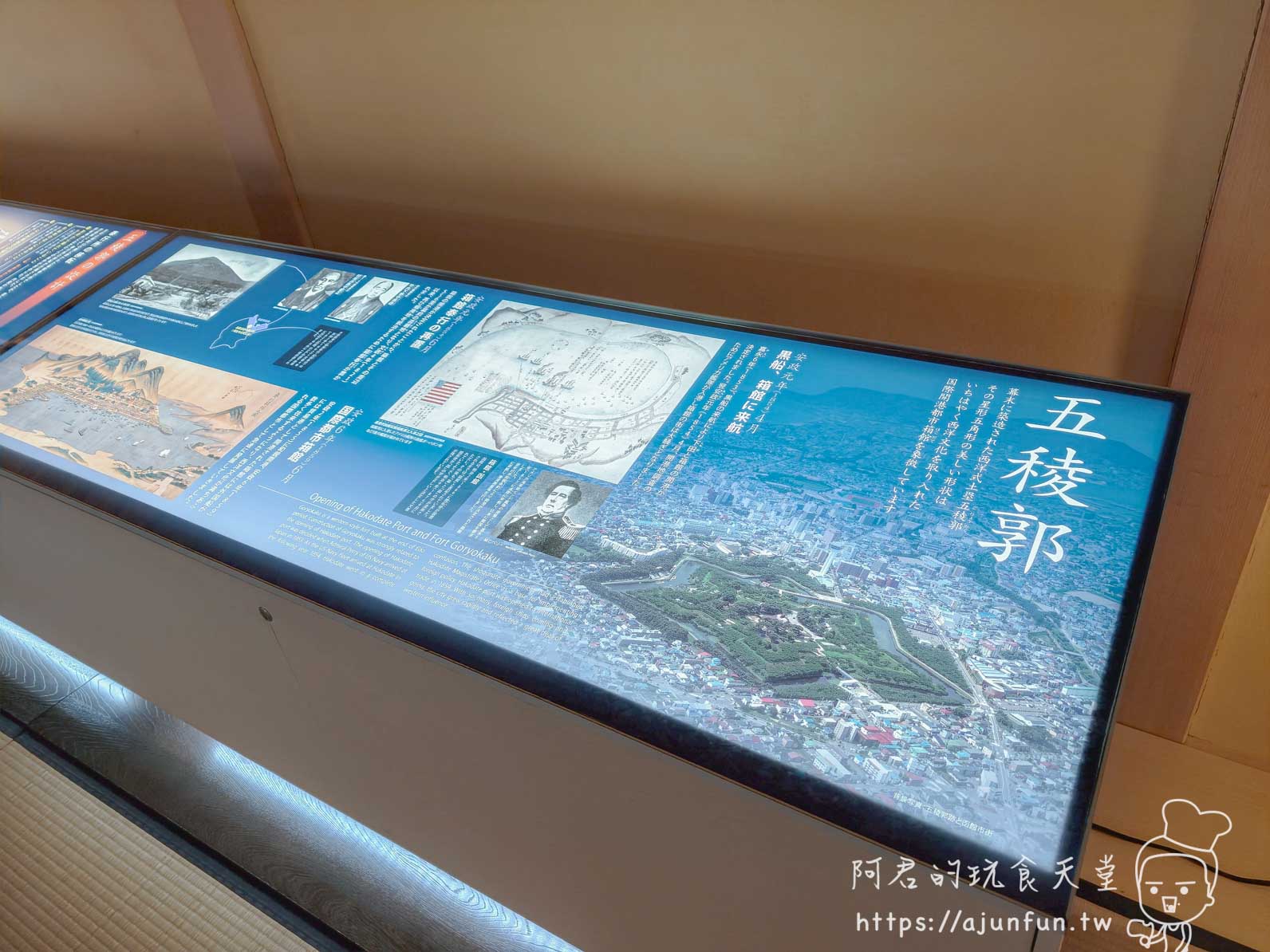 五稜郭塔 展示館內五稜郭空拍解說看板 - 阿君的玩食天堂