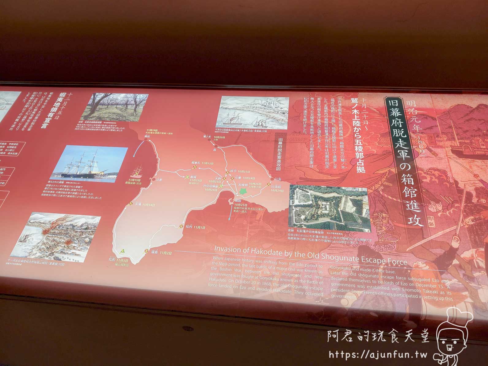 五稜郭塔 展示館內舊幕府脫走軍箱館進攻歷史看板 - 阿君的玩食天堂