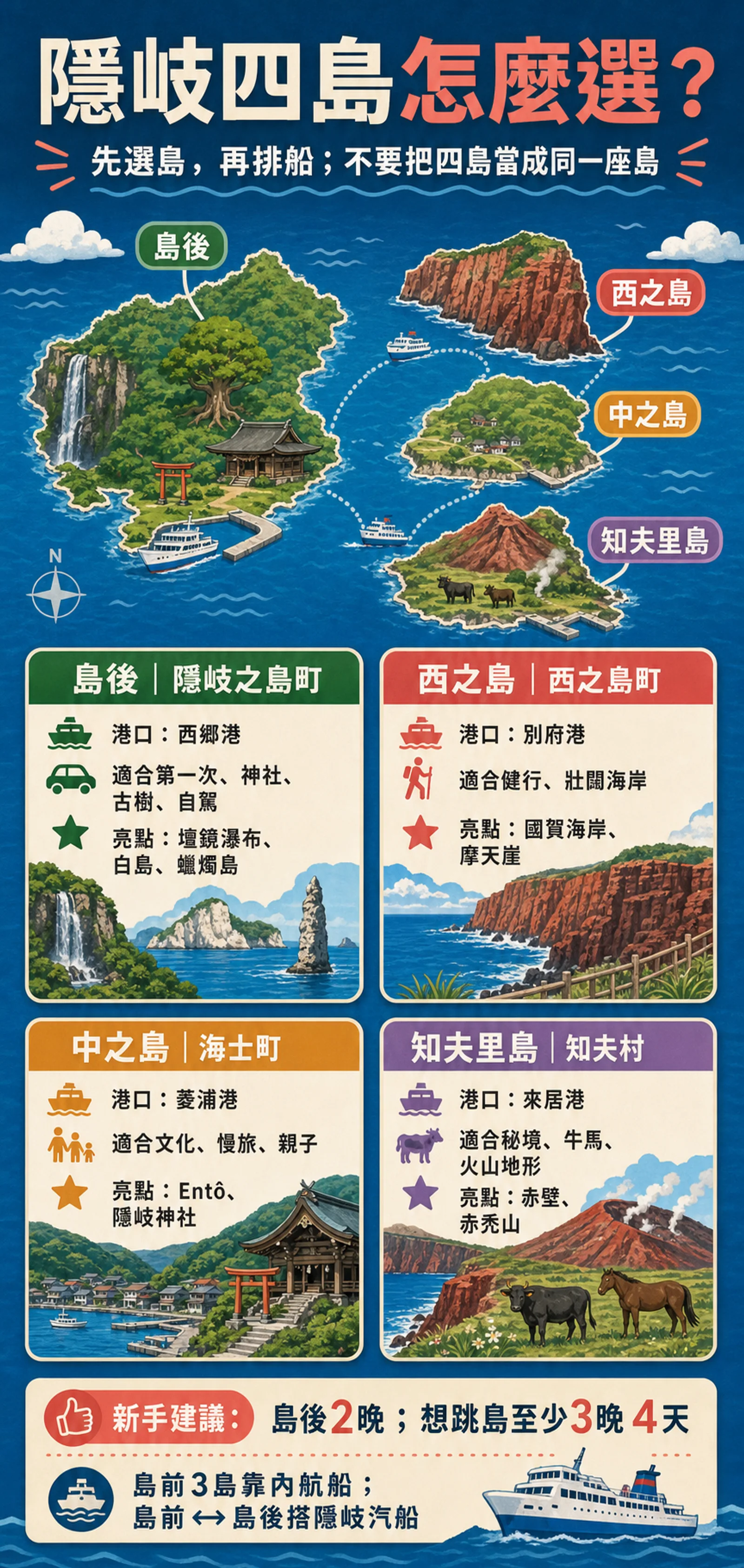 隱岐四島怎麼選：島後、西之島、中之島、知夫里島比較攻略