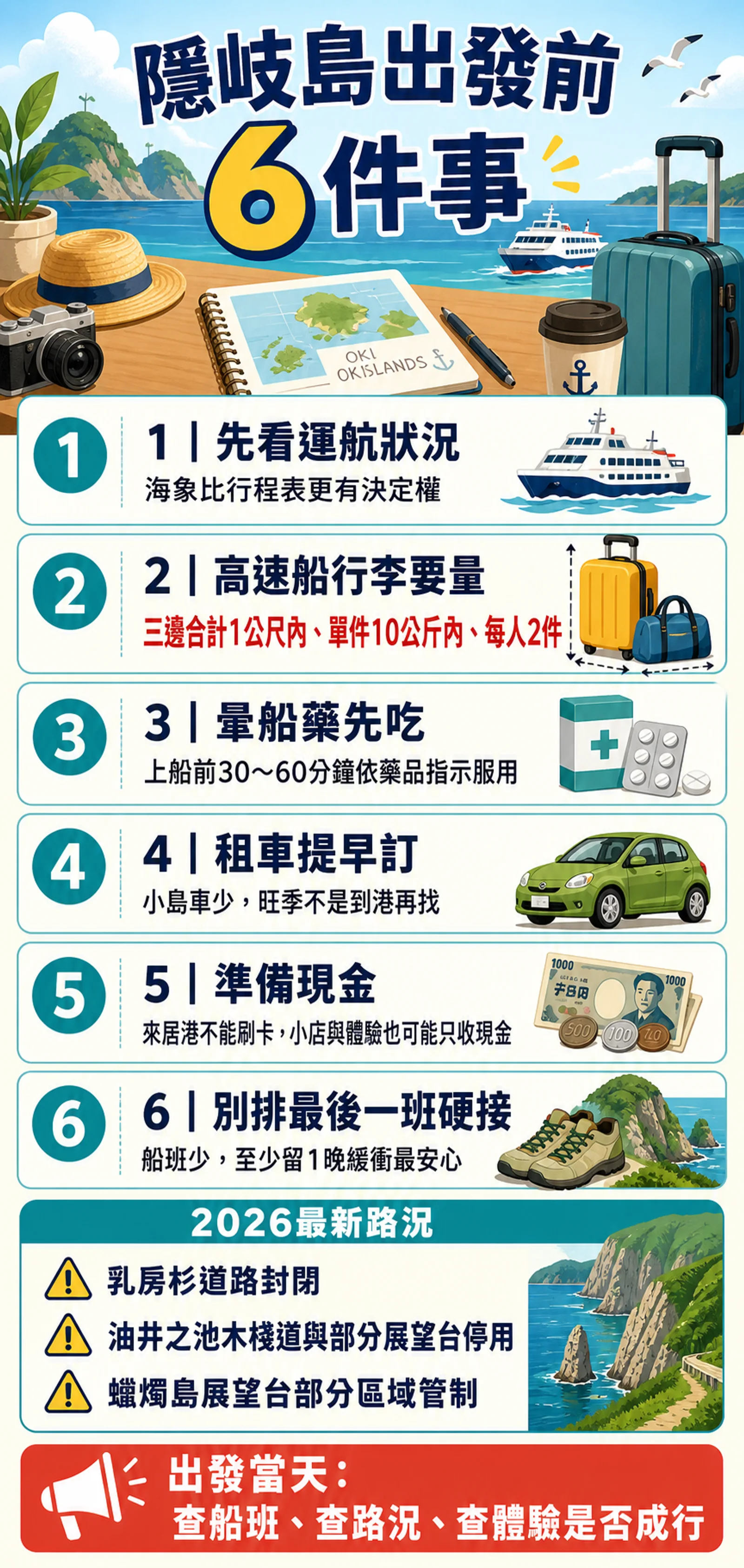 隱岐島出發前注意事項：高速船行李、暈船、租車、現金與最新路況